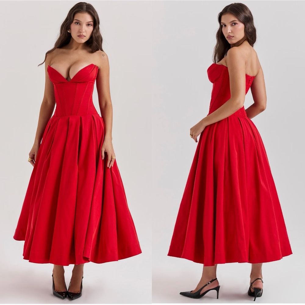 House of CB Lady Scarlet Strapless Midi Dress M